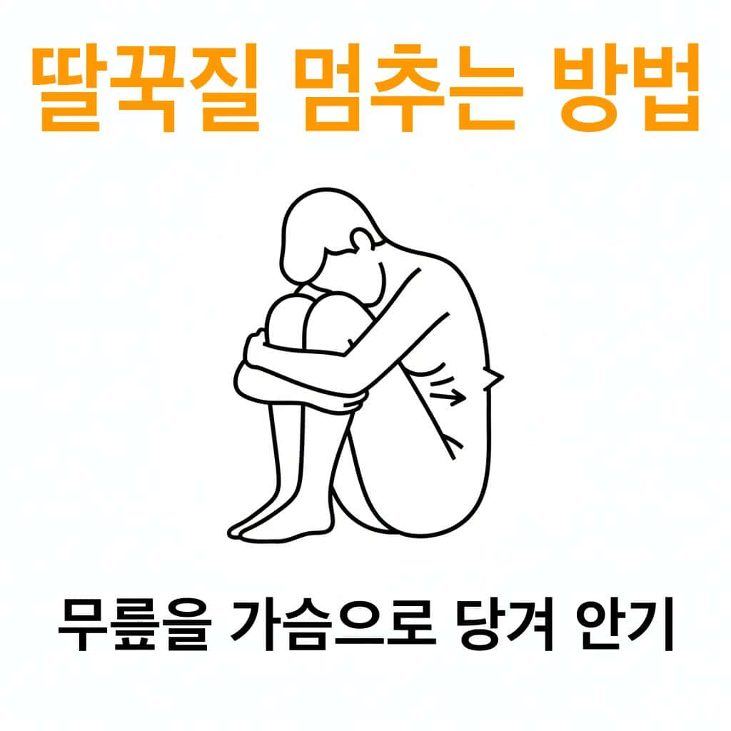 딸꾹질 멈추는 법 ; 앉아서 양쪽무릎을 가슴쪽으로 힘껏 껴언고 1분간 유지
