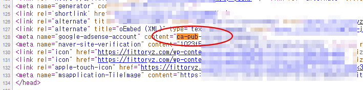 애드센스 미노출시 확인 방법2. 워드프레스 블로그의 소스보기 화면, pub- 코드가 누락되었는지 확인한다.