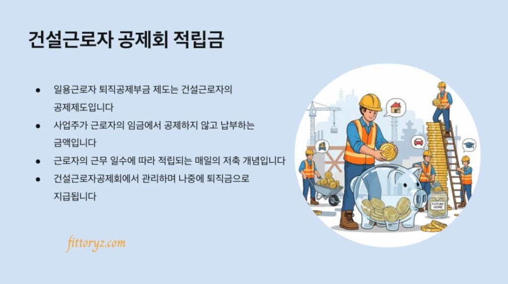 건설근로자 공제회 적립금(건설근로자 퇴직공제금) 안내 요약 슬라이드