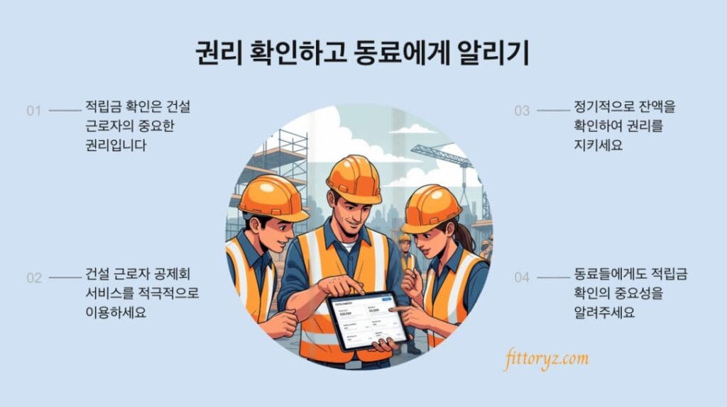 건설근로자 퇴직공제금 권리 확인및 동료에게 알리기 요약 슬라이드