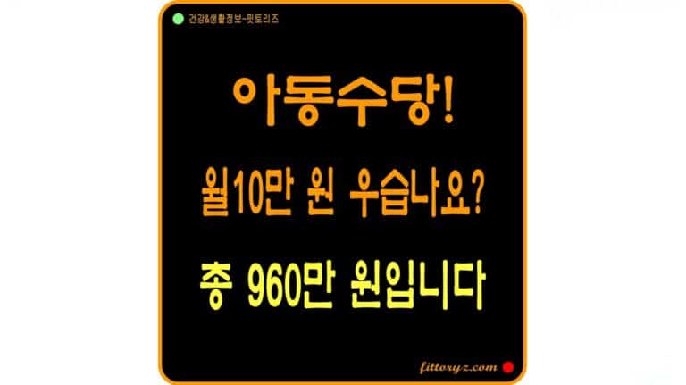 아동수당 월 10만원, 총 960만원 입니다.