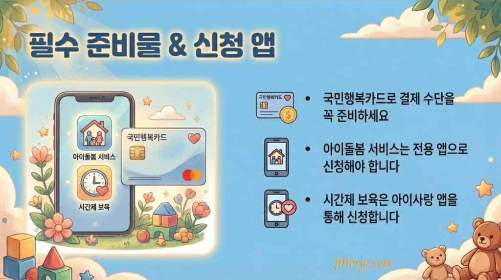 아이돌봄 서비스와 시간제 보육 신청과 준비물 설명 이미지