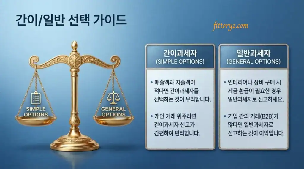 간이와 일반 사업자 등록 선택 방법(슬라이드 이미지)