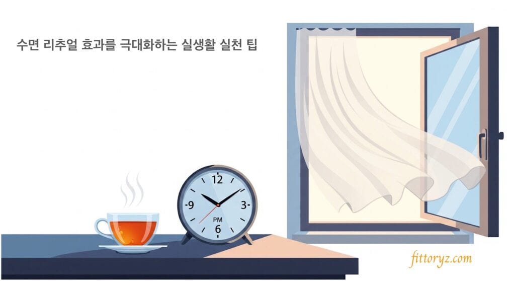 수면 리추얼 효과 극대화 하는 실생활 실천 팁 [슬라이드 벡터 이미지]