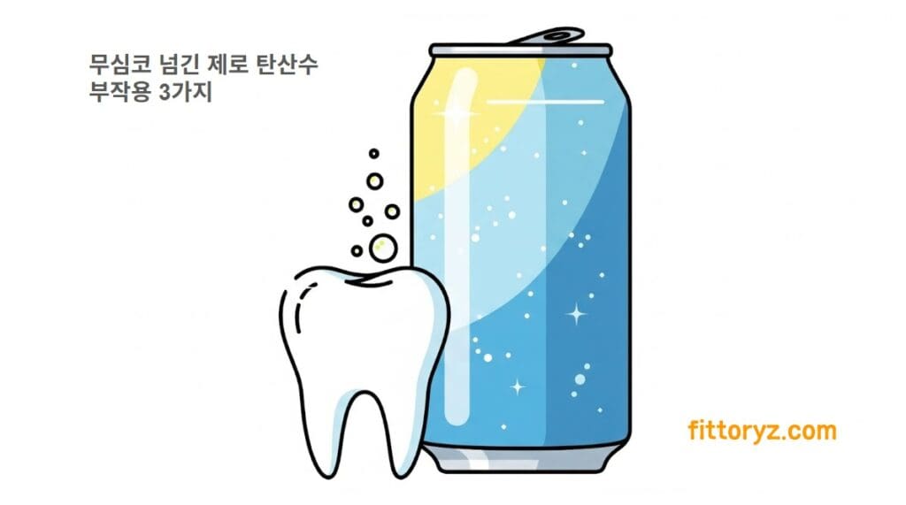 제로 탄산수 부작용 3가지, 탄산수 캔음료와 치아 에나멜 부식을 표현한 벡터 이미지