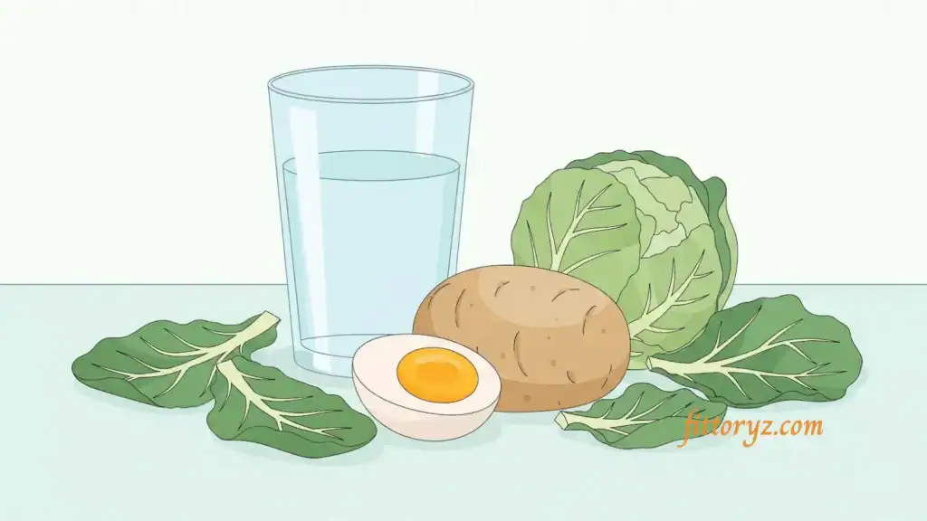 빈속에 먹기 좋은 감자, 달걀, 양배추 일러스트