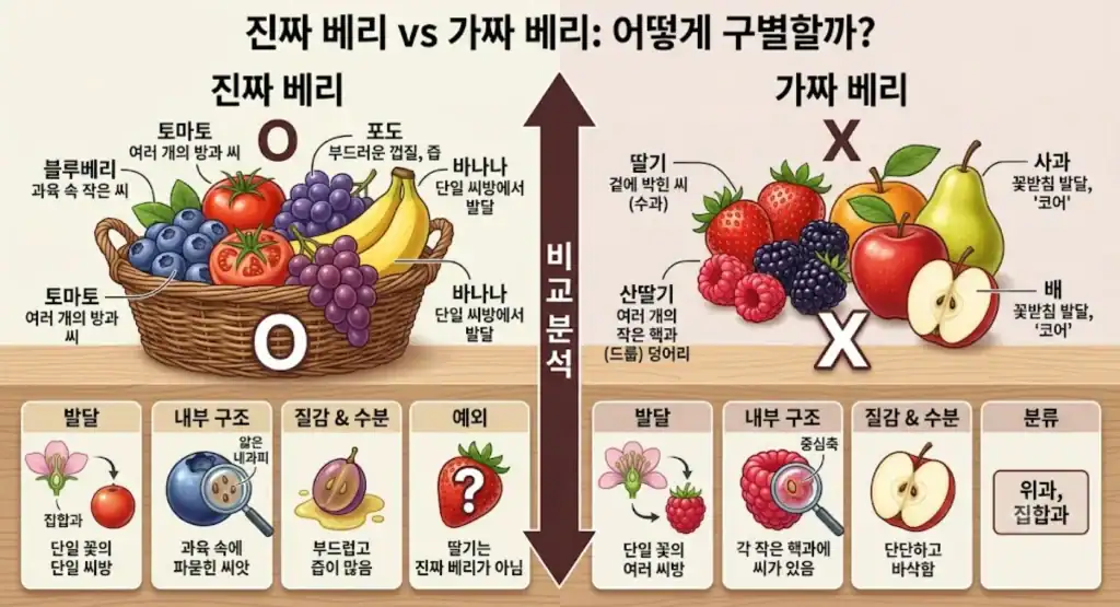 수박과 바나나가 베리류라고? 진짜 베리와 가짜 베리를 비교 분석한 이미지